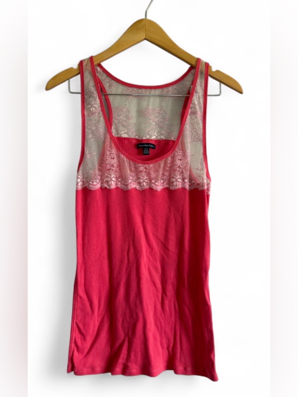 Vintage Y2K Ribbed Lace Tank Top Racerback AE XL McBling Grunge Fairy Coquette